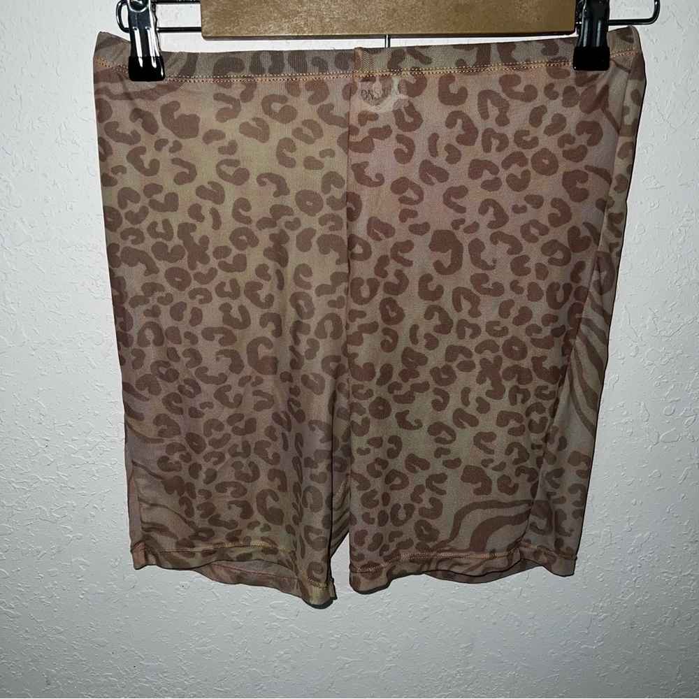 Icon Swim Mesh Semi Sheer Leopard Print Brown and Tan Shorts Size Small